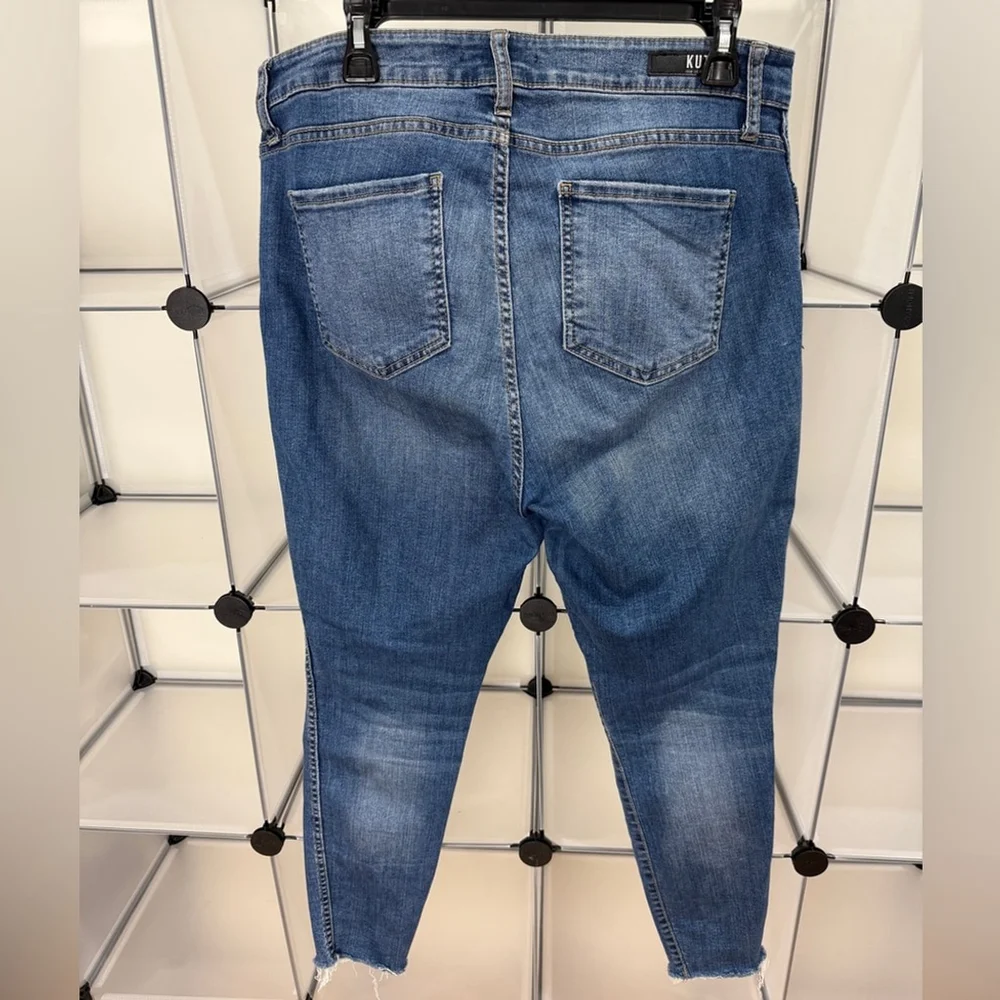 Kut from the Kloth High Rise Frayed-Hem Blue Denim Skinny Jeans Size 12